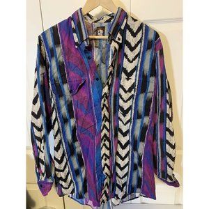 VINTAGE KARMAN Men’s Sz L KARMAN WESTERN WEAR‎ SHIRT Geometric Blue Purple Black